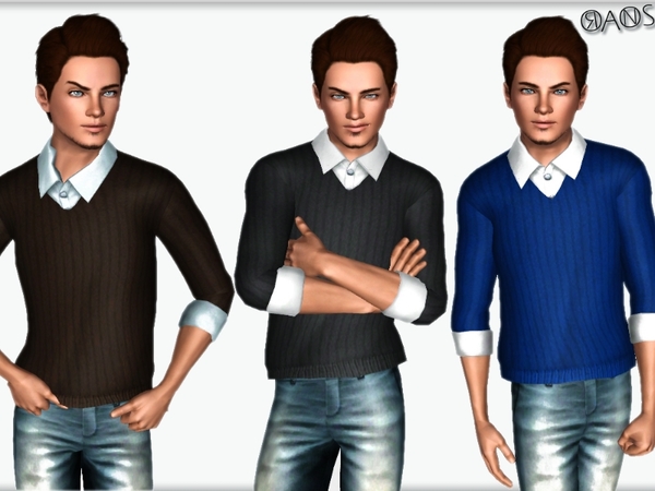 The Sims Resource - [Oranos] Noah V Neck Sweater With Shirt