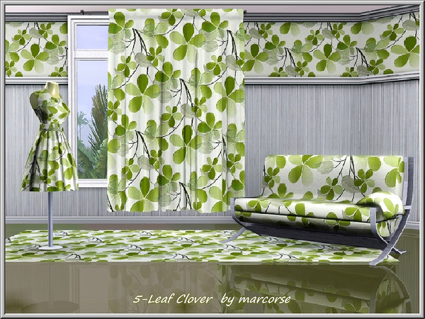 Sims 3 — 5-Leaf Clover_marcorse by marcorse — Fabric pattern: mystical 5-leaf clover stems in muted greens