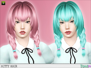 Sims 3 — Yume - Kitty hair by Zauma — Hair with 2 short braids and anime style bang, hope you like! (Sorry i dont have