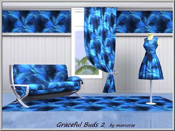Sims 3 — Graceful Buds 2_marcorse by marcorse — Fabric pattern: graceful buds in deep blues