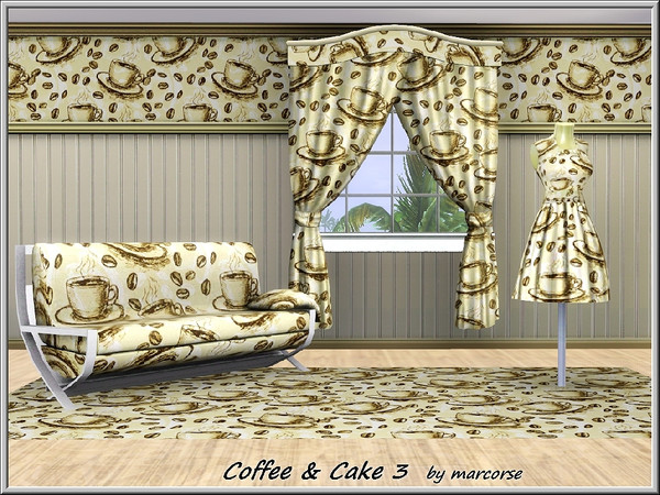 Sims 3 — Coffee and Cake 3_marcorse by marcorse — Themed pattern: filled coffee cups and scattered coffee beans, in brown