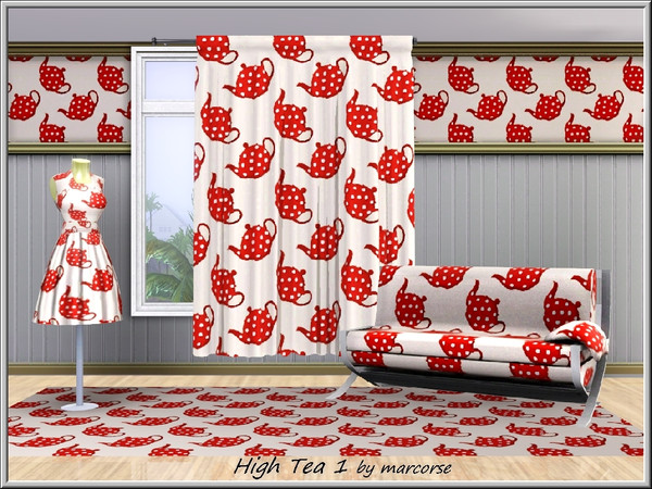 Sims 3 — High Tea1_marcorse by marcorse — Themed pattern: red spot teapots in a regular repeat design