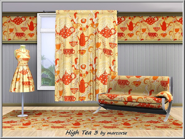 Sims 3 — High Tea 3_marcorse by marcorse — Themed patern: high tea - red spot teapot and steaming cups