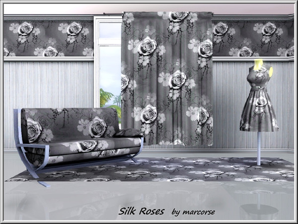 Sims 3 — Silk Roses_marcorse by marcorse — Fabric patern: beautiful grey silk roses and white flowers on grey.
