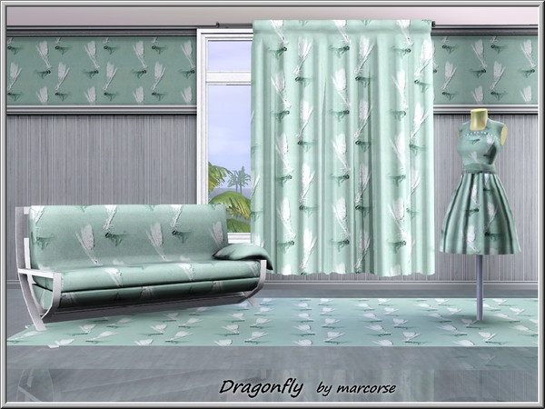 Sims 3 — Dragonfly_marcorse by marcorse — Themed pattern: white dragonflies on pale green