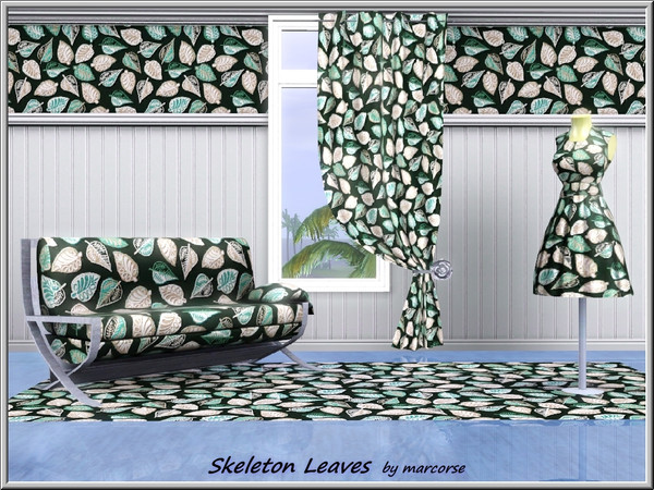Sims 3 — Skeleton Leaves_marcorse by marcorse — Fabric pattern: stylised skeletal leaves on black