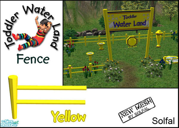 Sims 2 — Toddler Water Land Fence Yellow by solfal — 