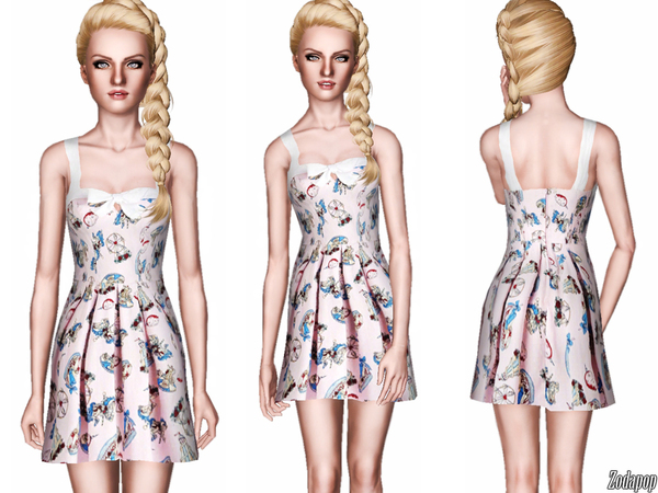 The Sims Resource - Bow Accented Multi-print Dress