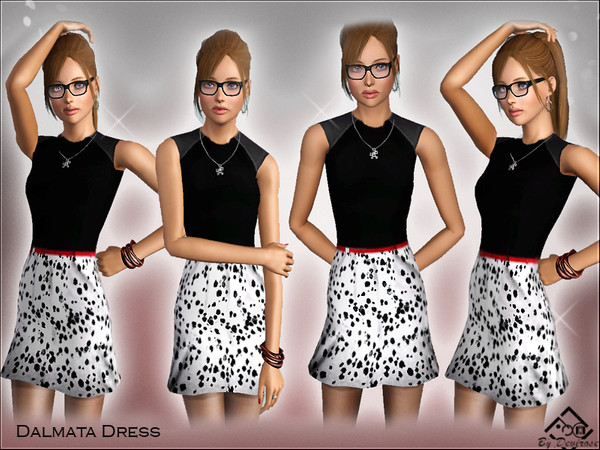 Sims 3 — Dalmata Dress  by Devirose — A pretty dress with thin red belt, recolorable,that invokes the texture of the coat