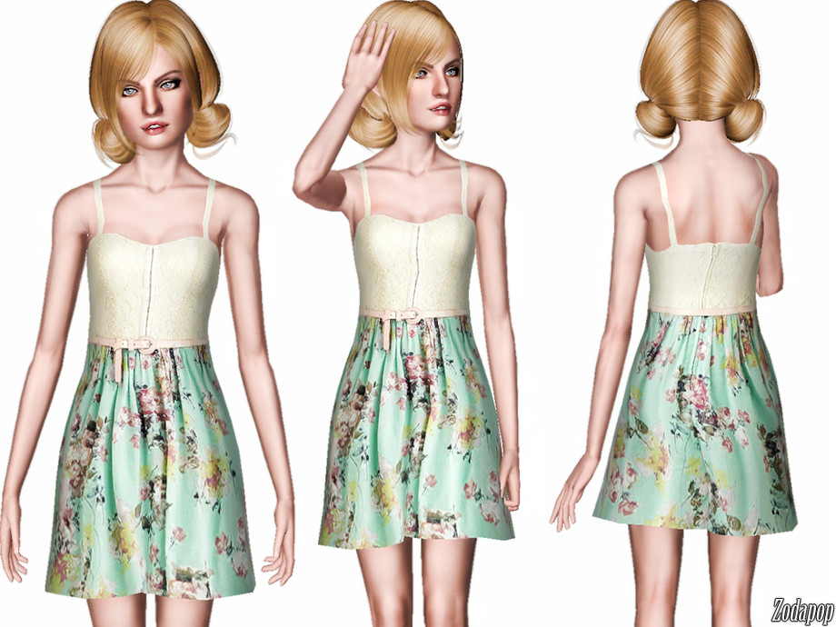 The Sims Resource - (TEEN) Crochet and Floral Twofer Dress