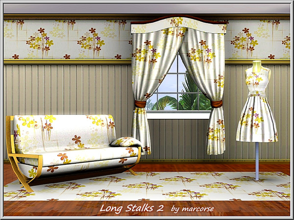 Sims 3 — Long Stalks 2_marcorse by marcorse — Fabric pattern: purple and yellow single daisies with long stalks 