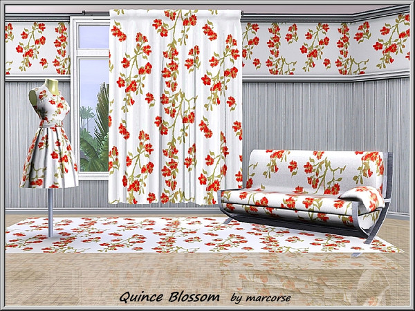 Sims 3 — Quince Blossom_marcorse by marcorse — Fabric pattern: red quince blossom in a vertical scatter design
