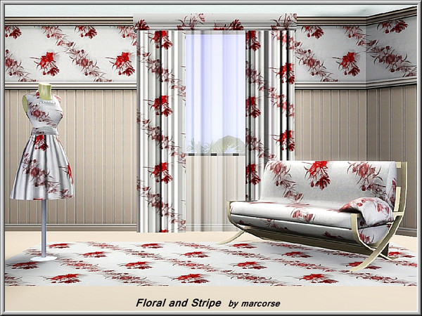 Sims 3 — Floral and Stripe_marcorse by marcorse — Fabric pattern: alternate bands of small flower bunches and floral