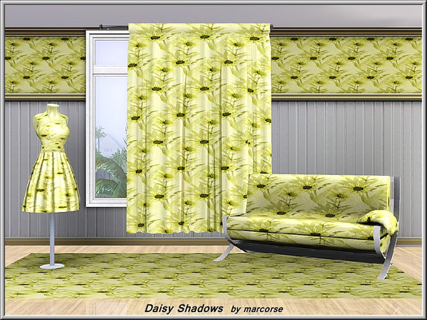 Sims 3 — Daisy Shadows_marcorse by marcorse — Fabric pattern: daisy stems and their shadows, yellow and black