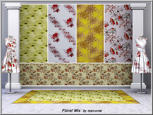 Sims 3 — Floral Mix_marcorse by marcorse — Five Fabric patterns - all with a floral theme.
