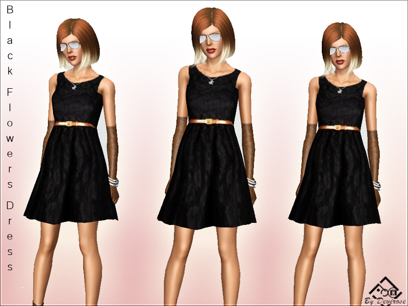 The Sims Resource - Black Flowers Dress