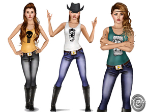 Sims 3 — Country Cowgirl set 01 by pizazz — Every country girl loves a great pair of jeans and comfortable tank top. And