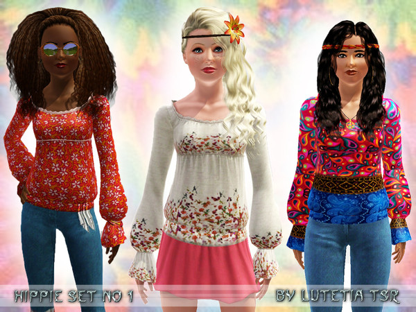 Sims 3 — Hippie Set No 1 - Blouse - YA/A by Lutetia — A long-sleeved blouse with flower and paisley-print Works for
