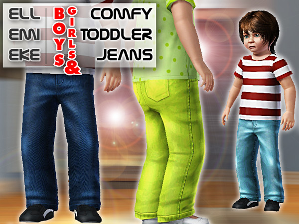 Sims 3 — Comfy Toddler Jeans Set (M/F) by Ellemieke — You can adjust the amount of shine and the base pattern of it!