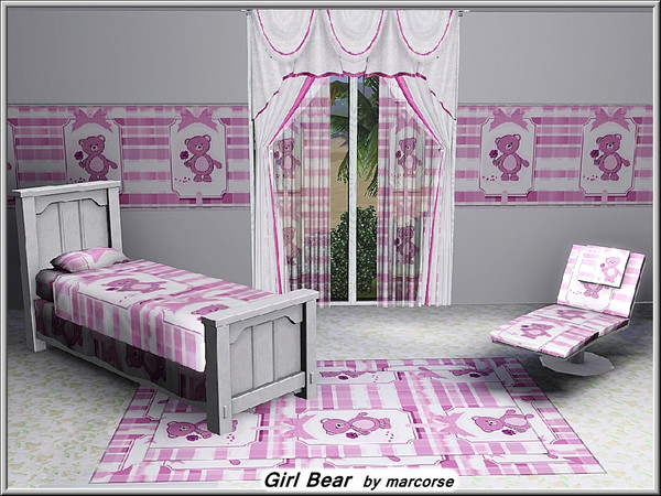 Sims 3 — Girl Bear_marcorse by marcorse — Themed pattern: girl bear with flower on pink stripe