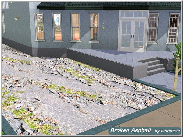 Sims 3 — Broken Asphalt_marcorse by marcorse — Broken asphalt paving with weeds growing through, terrain paint