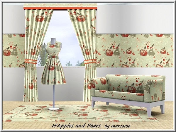 Sims 3 — H'apples and Pears_marcorse by marcorse — Themed pattern: kitchen design of happy apples and pears with hearts.