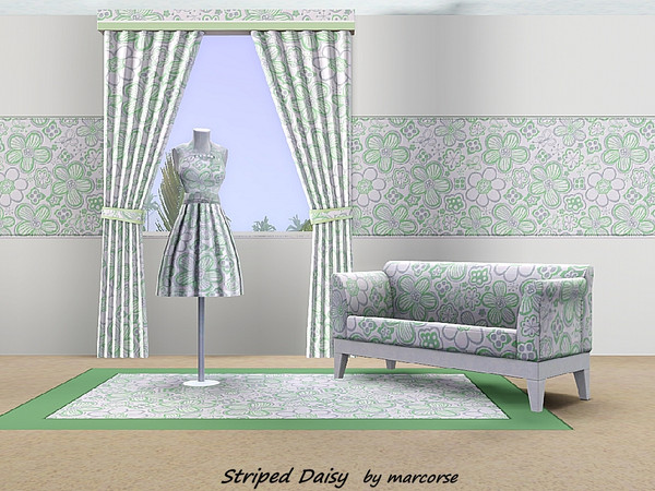 Sims 3 — Striped Daisy_marcorse by marcorse — Fabric pattern: striped flowers and butterflies in green and blue