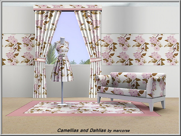 Sims 3 — Camellias and Dahlias_marcorse by marcorse — Fabric pattern: palest pink casmellia and dahlia flowers and leaves