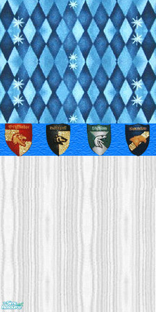 Sims 2 — Harry Potter Bedroom - Harry Potter Wall by Riverwillows — Great wallpaper featuring the 4 shields of the