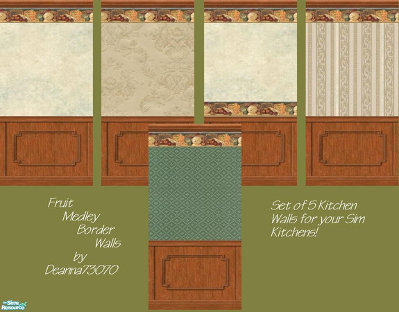 Sims 2 — Fruit Medley Border Wall Set by DEANNA73070 — Set of 5 walls for your Sim kitchens.