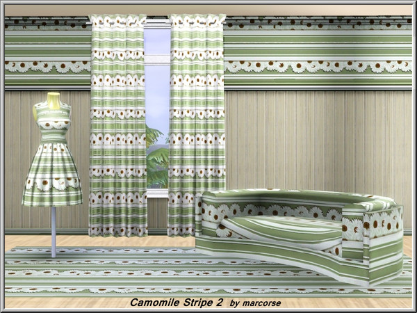 Sims 3 — Camomile Stripe2_marcorse by marcorse — Fabric pattern: horizontal camomile stripe in green/wite