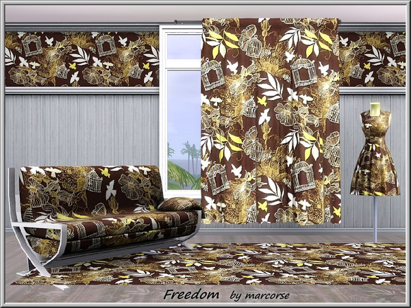Sims 3 — Freedom _marcorse by marcorse — Themed pattern: birds released from cages in a pretty, brown allover design