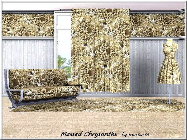 Sims 3 — Massed Chrysanths_marcorse by marcorse — Fabric pattern: yellow and brown chrysanthemum flower design