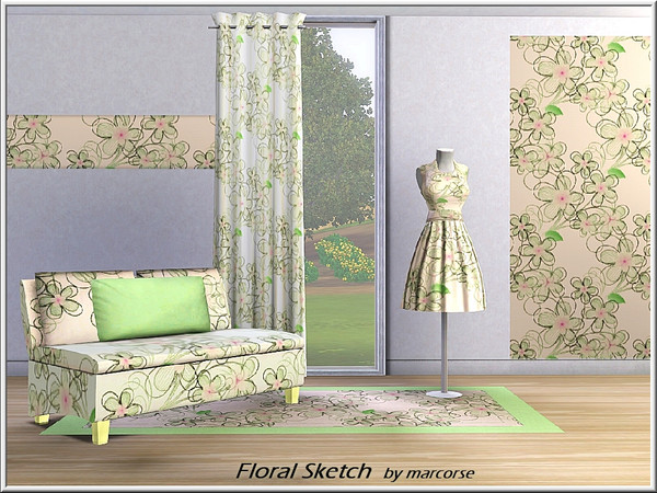 Sims 3 — Floral Sketch_marcorse by marcorse — Fabric patern: flower sketches coloured pink and green