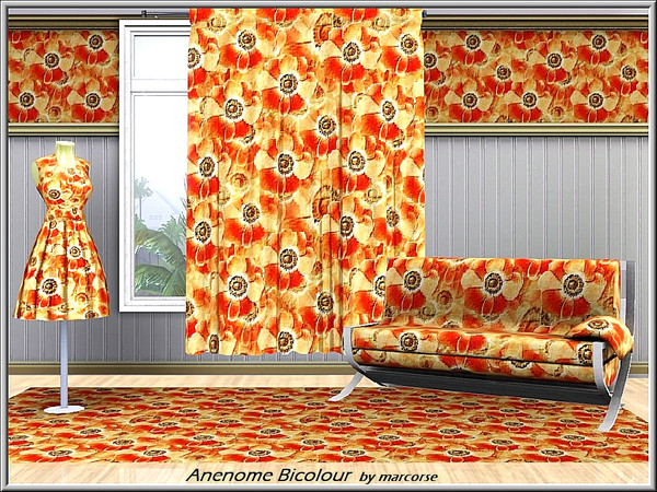 Sims 3 — Anenome Bicolour_marcorse by marcorse — Fabric pattern: red and yellow anenome flowers