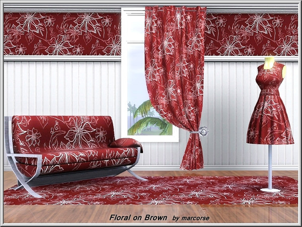 Sims 3 — Floral on Brown_marcorse by marcorse — Fabric Pattern: outline floral, white on brown