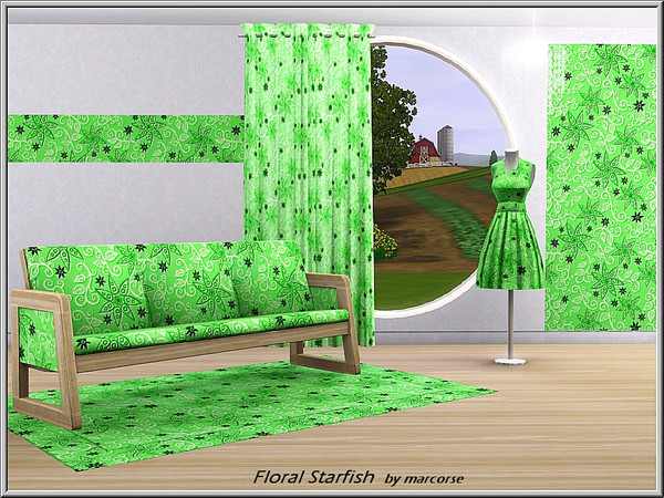 Sims 3 — Floral Starfish_marcorse by marcorse — Fabric: Starfish shaped floral in green and white