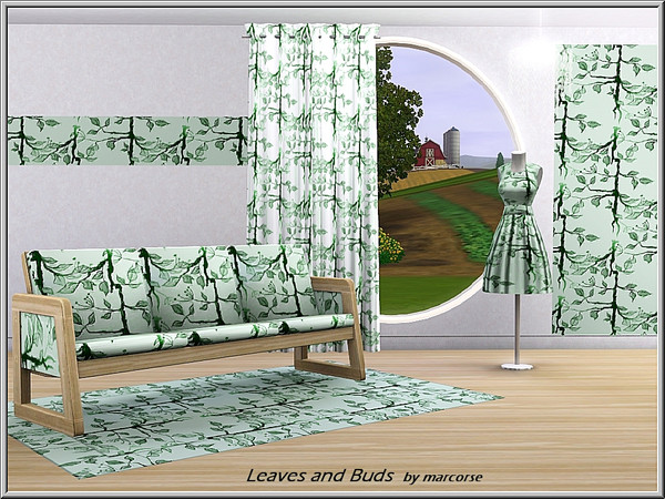 Sims 3 — Leaves and Buds_marcorse by marcorse — Themed pattern: apple tree leaves and flower buds in cool green.