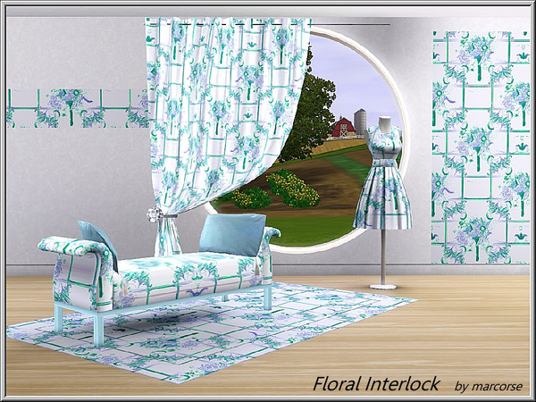 Sims 3 — Floral Interlock_marcorse by marcorse — Abstract pattern: abstract blue and white floral design of interlocking