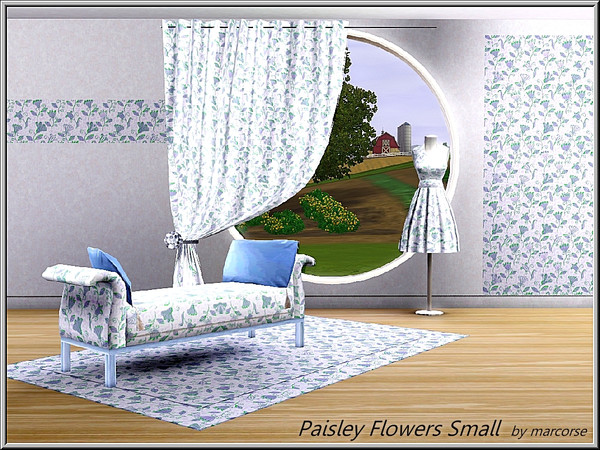 Sims 3 — Paisley Flowers Small_marcorse by marcorse — Fabric pattern: small blue and green flowers with paisley style
