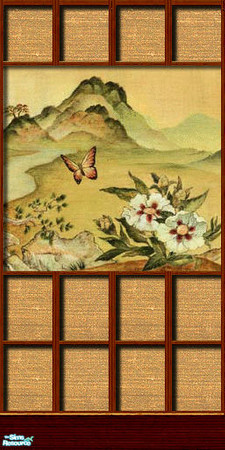 Sims 2 — Asian Garden Wall Collection - 12 by elektra274 — 12 of 13 paneled wall designs.