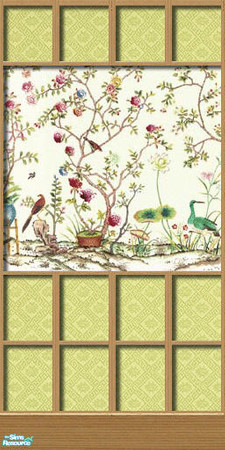 Sims 2 — Asian Aviary Wall Collection - 01 by elektra274 — 1 of 6 Asian-themed paneled walls.