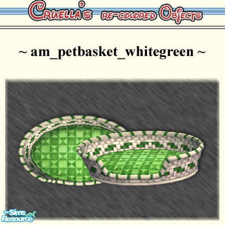 Sims 2 — am_petbasket_whitegreen by Cruella — White wicker bed with green trim and bedding.