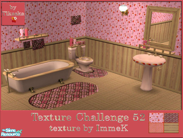 Sims 2 — TC52 Imme's Bathroom by tlkaska — This pretty pink bathroom set with little red flowers was designed for Texture