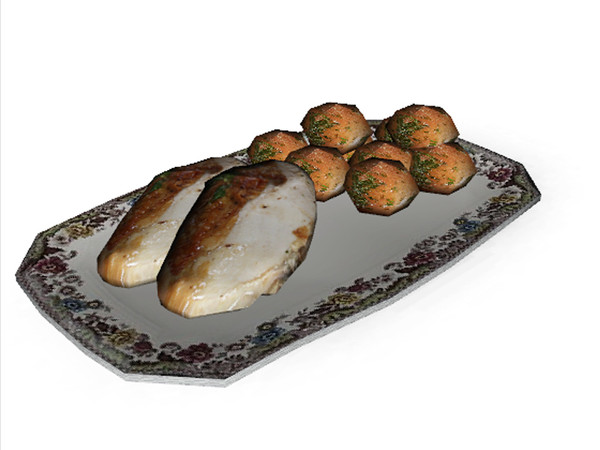 Sims 3 — Durham Fine Dining Main Course by Rennara — Sculpture table grilled chicken and oven roasted red poatatoes