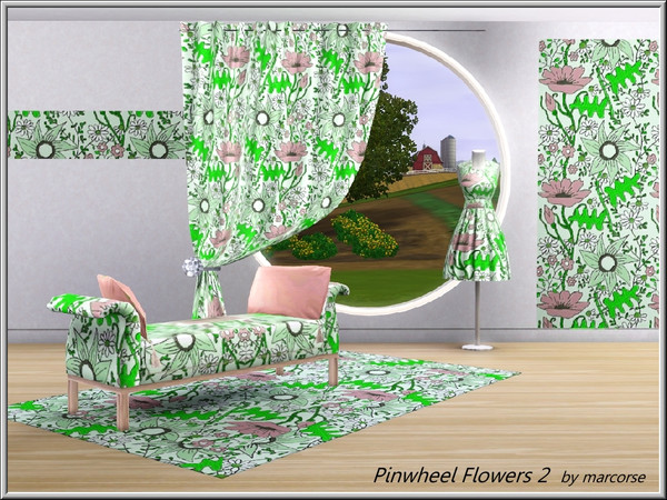 Sims 3 — Pinwheel Flowers 2_marcorse by marcorse — Fabric pattern: large format design of pinwheel flowers and daisies in