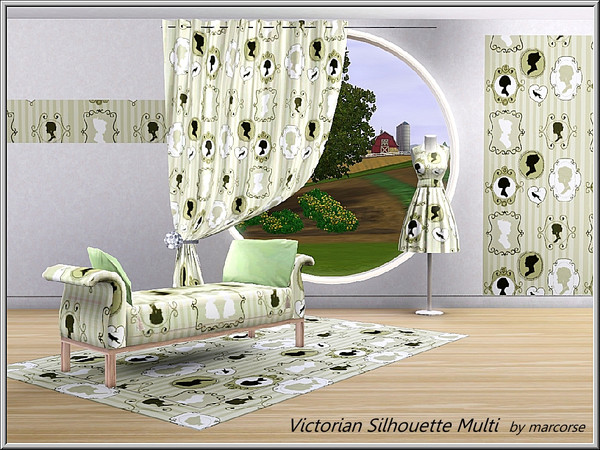 Sims 3 — Victorian Silhouette Multi_marcorse by marcorse — Themed pattern: Victorian lady cameo silhouettes on pale green