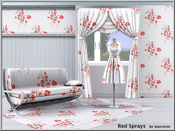 Sims 3 — Red Sprays_marcorse by marcorse — Fabric pattern: sprays of small red flowers in a regular repeat