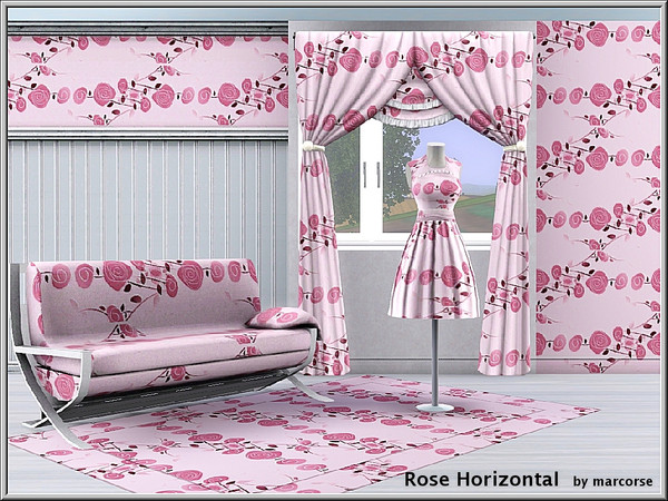 Sims 3 — Rose Horizontal_marcorse by marcorse — Fabric pattern: pink rose garlands in a horizontal design