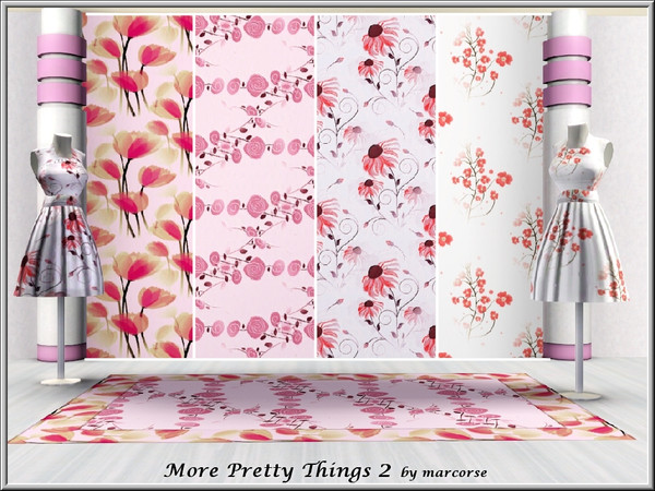 Sims 3 — More Pretty Things 2_marcorse by marcorse — Four pretty Floral patterns in shades of pink to light red.